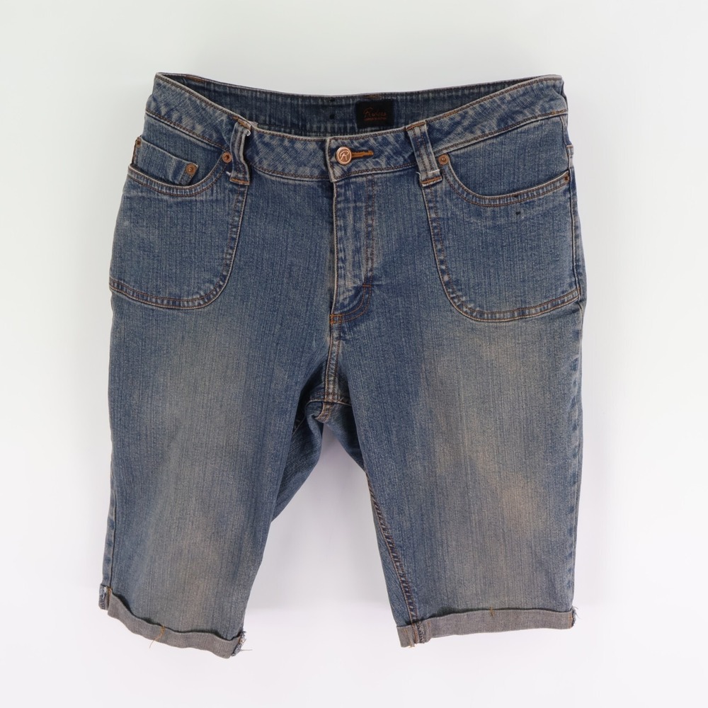 Riders Bermuda Jean Shorts Cuffed Mid Rise Womens Size 13/14P Blue Faded Denim